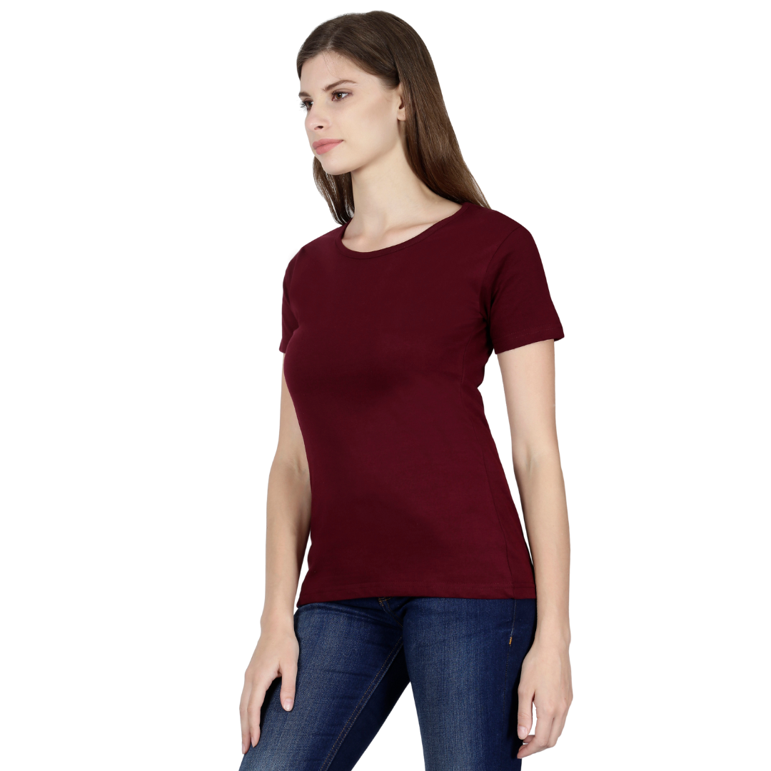 Women Round Neck Half Sleeve Classic Maroon